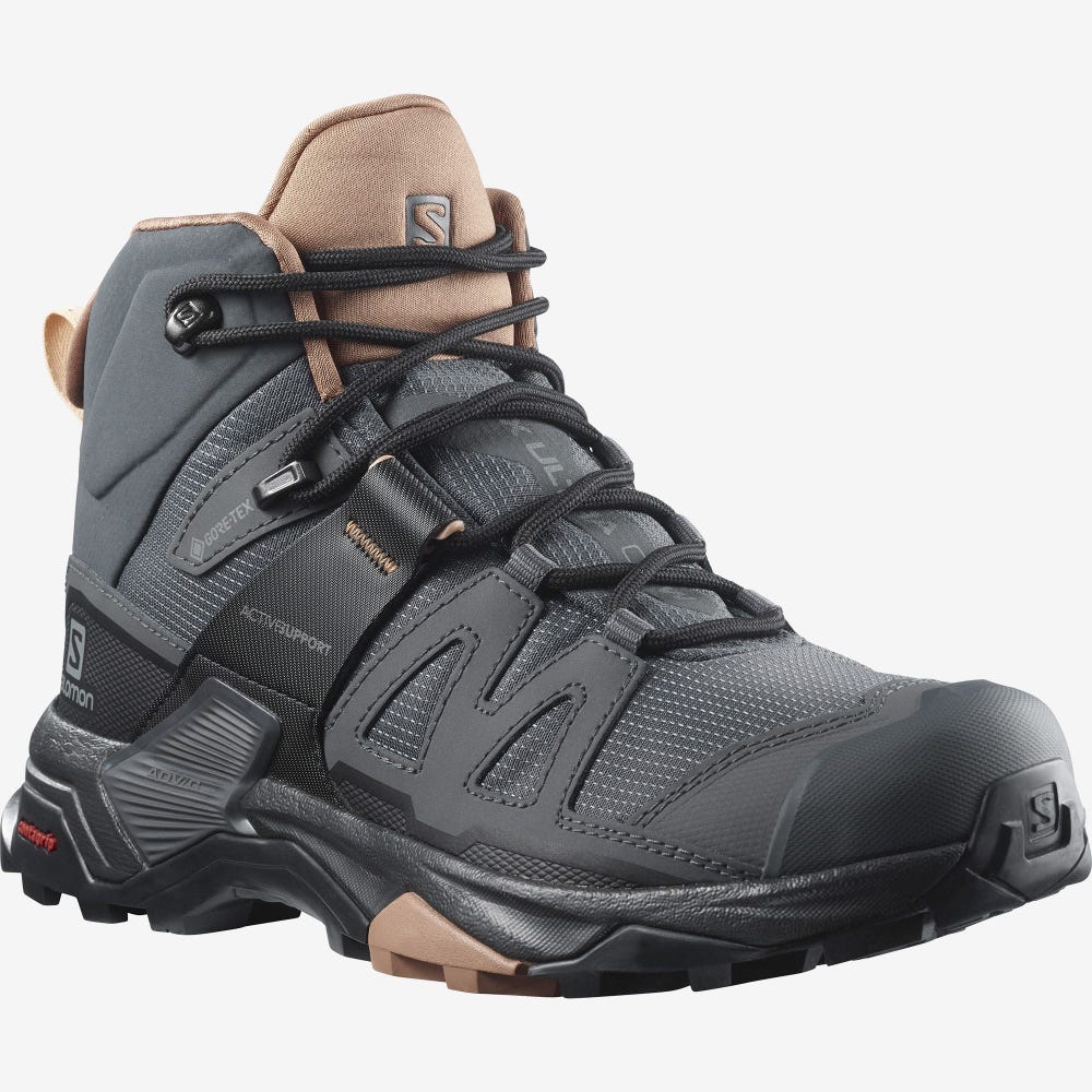 Salomon X ULTRA 4 MID WIDE GORE-TEX Vandringskängor Dam Grå/Beige/Grädde | SE-547936